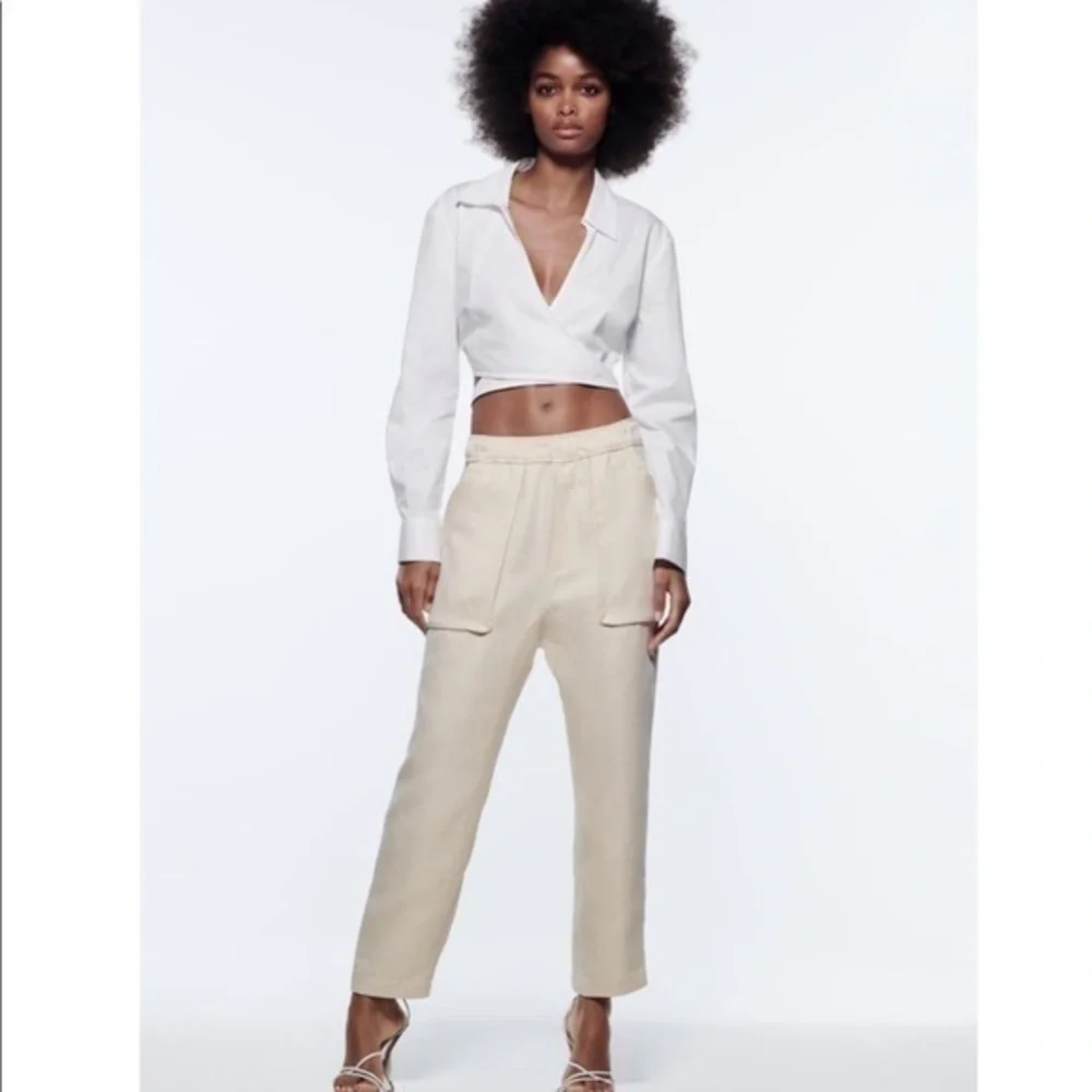 New Zara | Ecru Highrise Lose Ankle Athleisure Pants - Picture 12 of 15